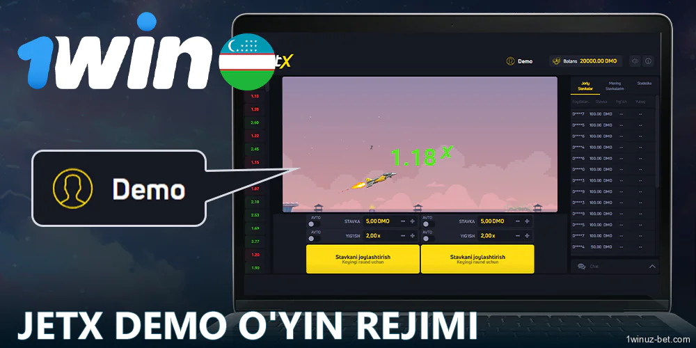 1Win O'zbekiston o'yinchilari uchun JetX o'yinining demo rejimi