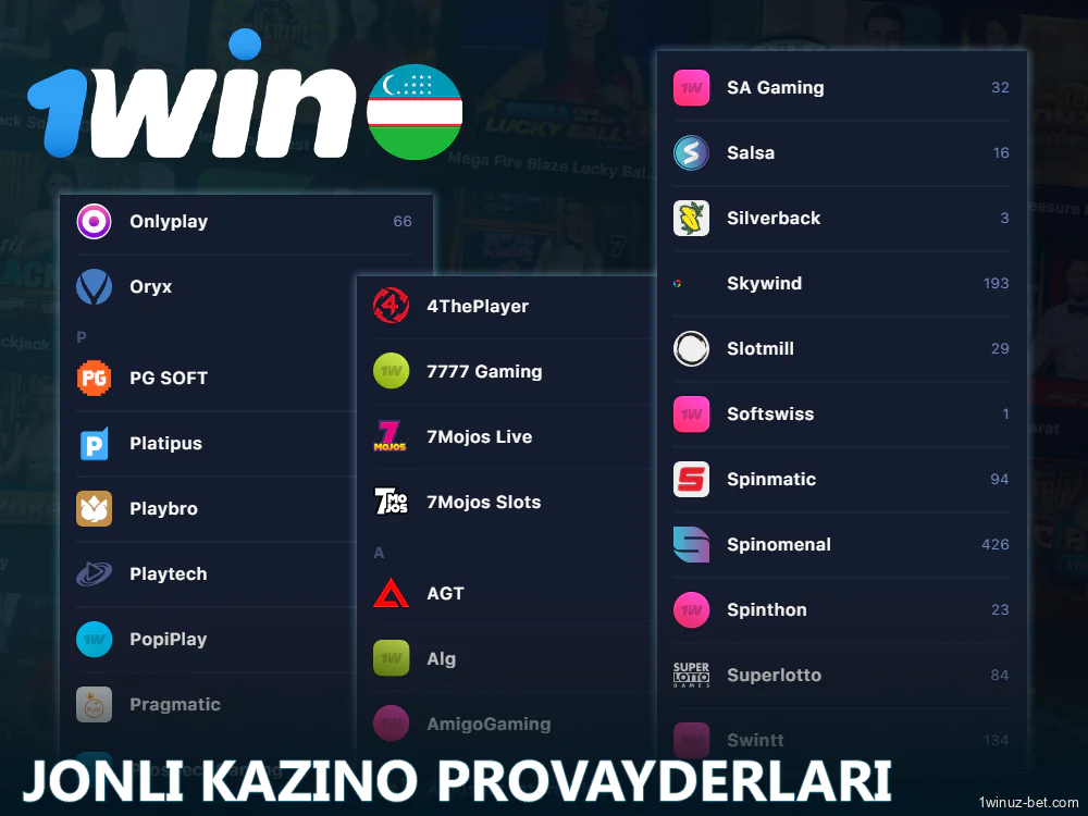 1Win O'zbekiston da jonli kazino ishlab chiquvchilari