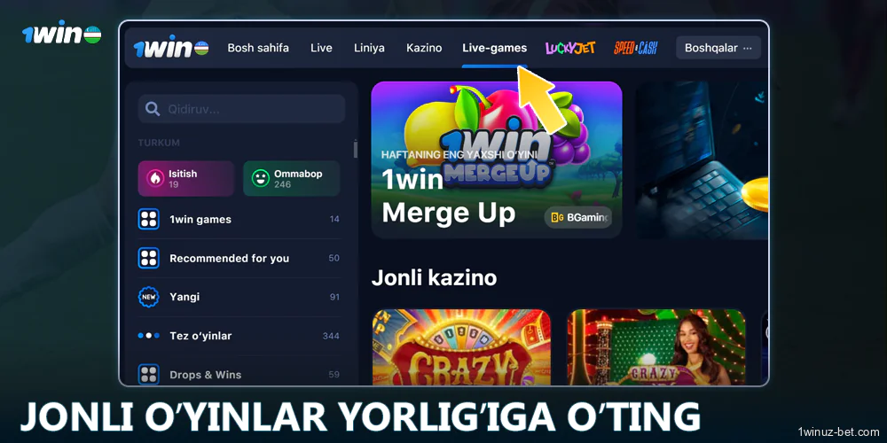 1Win O'zbekiston da Jonli o'yinlar yorlig'ini oching