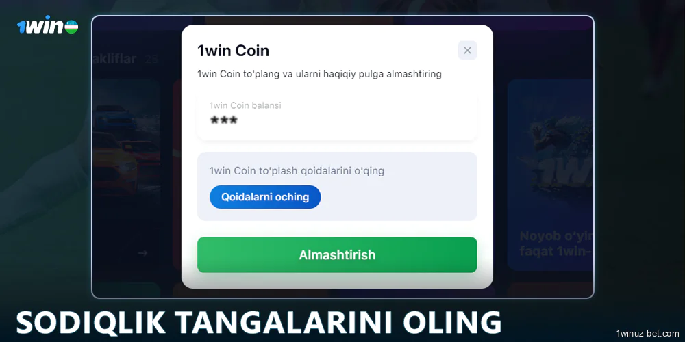 1Win O'zbekiston da sodiqlik tangalarini oling