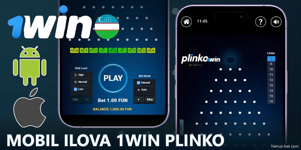 Plinko o'yini uchun 1Win O'zbekiston mobil ilovasi