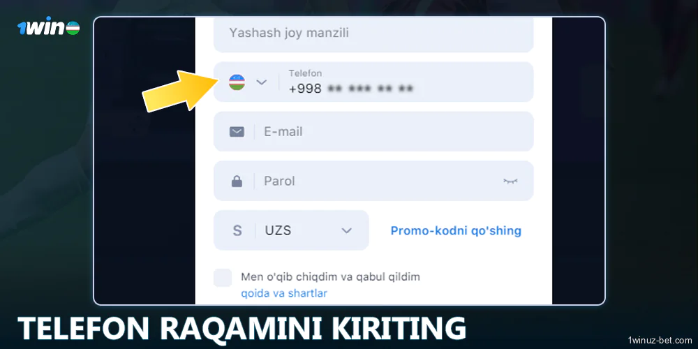 1Win O'zbekistonga telefon raqamingizni kiriting