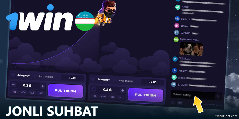 1Win O'zbekistondagi Lucky Jet onlayn chat o'yini