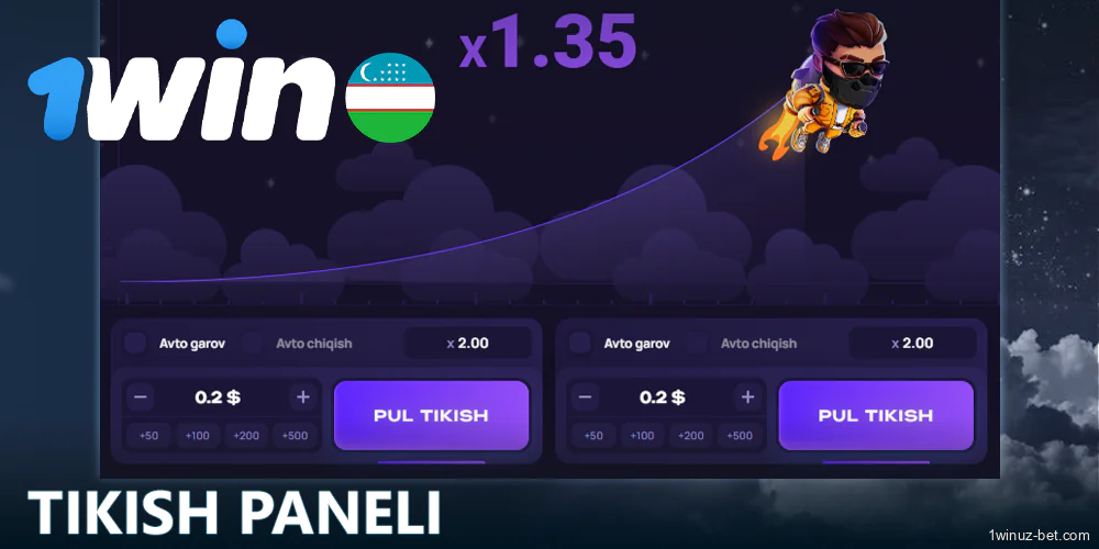 1Win O'zbekistondagi Lucky Jet o'yini uchun tikish paneli