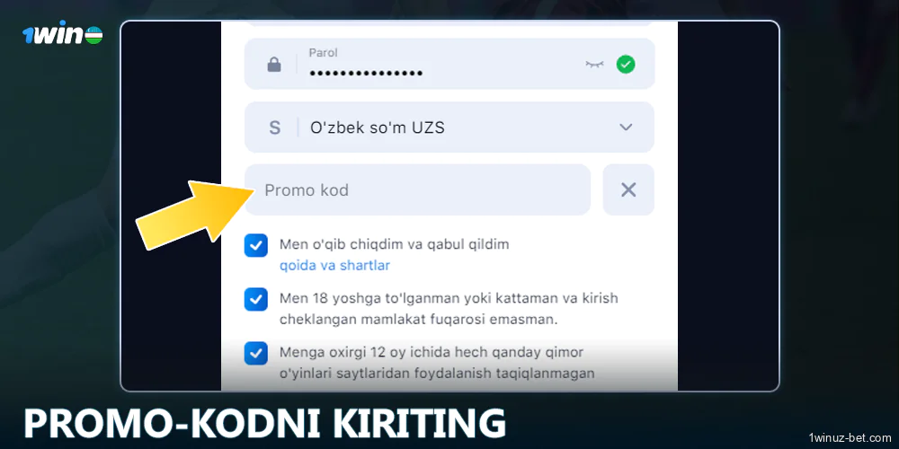 Promo-kodni 1Win O'zbekiston-ga kiriting