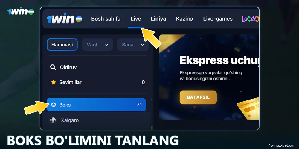 1Win O'zbekistondagi Boks bo'limiga o'ting